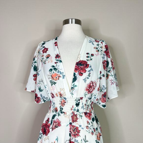 Maje | Rachelle Floral Flowy Romantic Asymmetric Boho V Neck Designer Maxi Dress - Picture 3 of 14